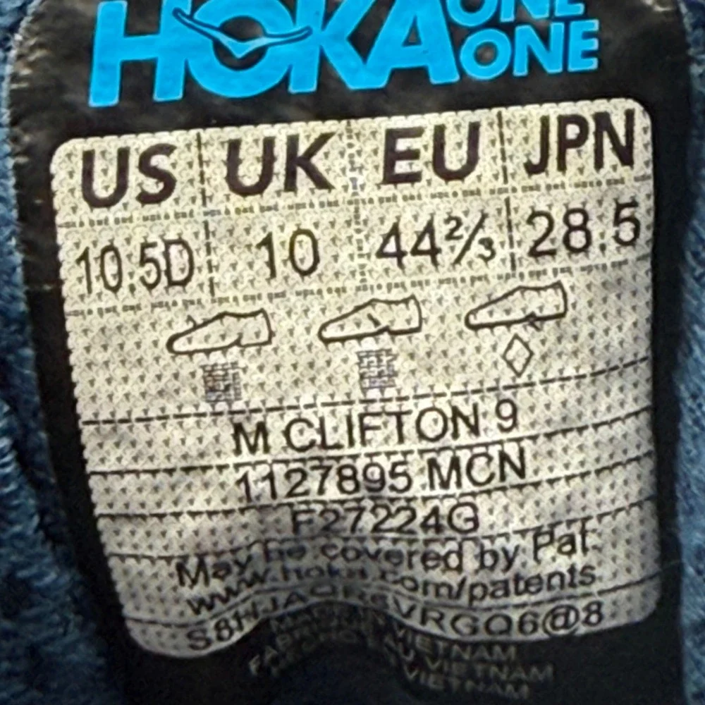 Hoka One One Clifton 9 Mens Size 10.5 Running Shoes Road Sneakers Blue Orange